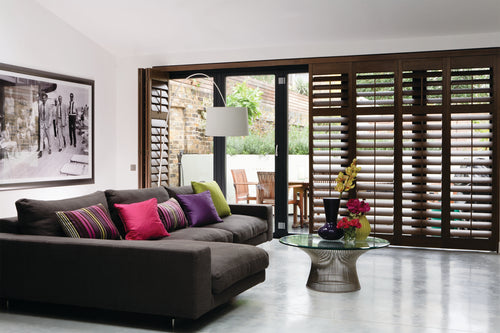 Solid Panel shutters in a dining room
