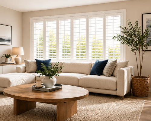 Solid Panel shutters in a living room